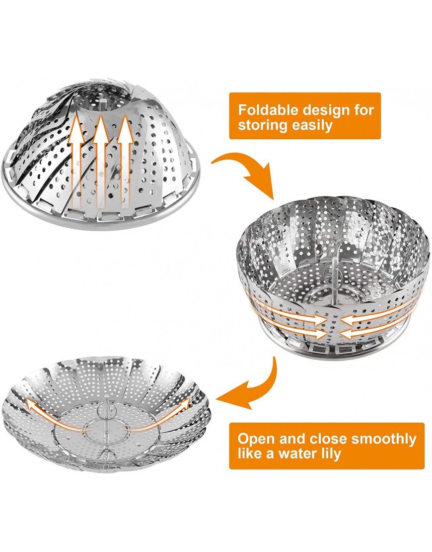 Steamer Basket Stainless Steel Instant Pot Accessories for Food and Vegetable Zocy Premium Expandable Steam Basket to Fit Various Size Pots Medium 6.1 to 10.5