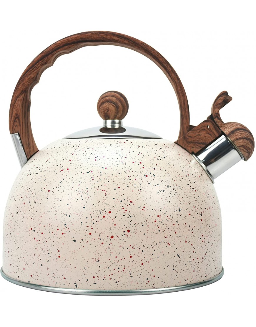 Stovetop Tea Kettle Stainless Steel Whistling Tea Kettles With Heat Insulation Wood Grain Handle Fast Boiling Tea Pot Beige | 2.5 Liter