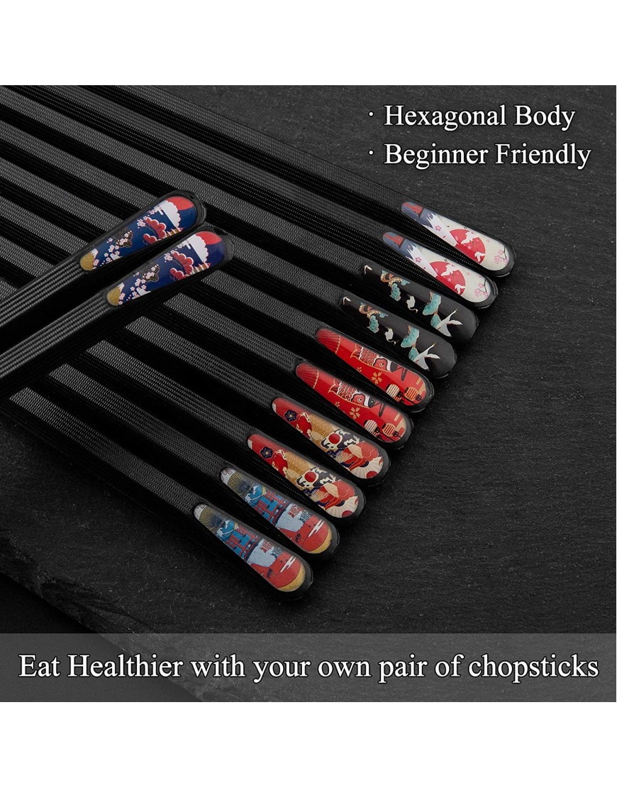 SUPJOYES 6 Pairs Fiberglass Chopsticks Reusable Japanese Chopsticks Dishwasher Safe Non-Slip Chop Sticks Multipack 9.5 Inch