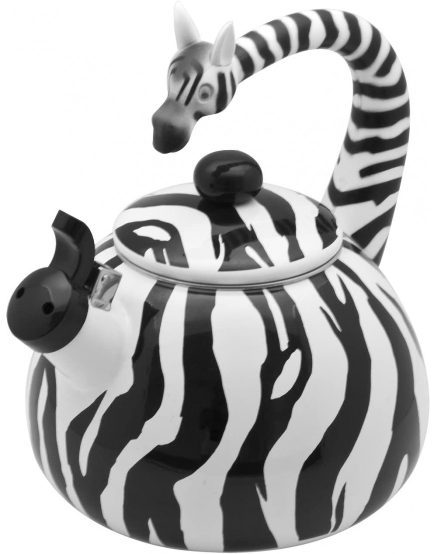 Supreme Housewares  Zebra Whistling Tea Kettle 2.3 quarts Black White