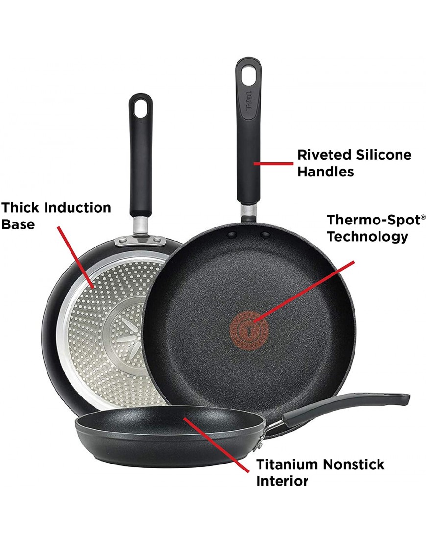 T-fal E938S3 Professional Total Nonstick Thermo-Spot Heat Indicator Fry Pan Cookware Set 3-Piece 8-Inch 10.5-Inch and 12.5-Inch Black
