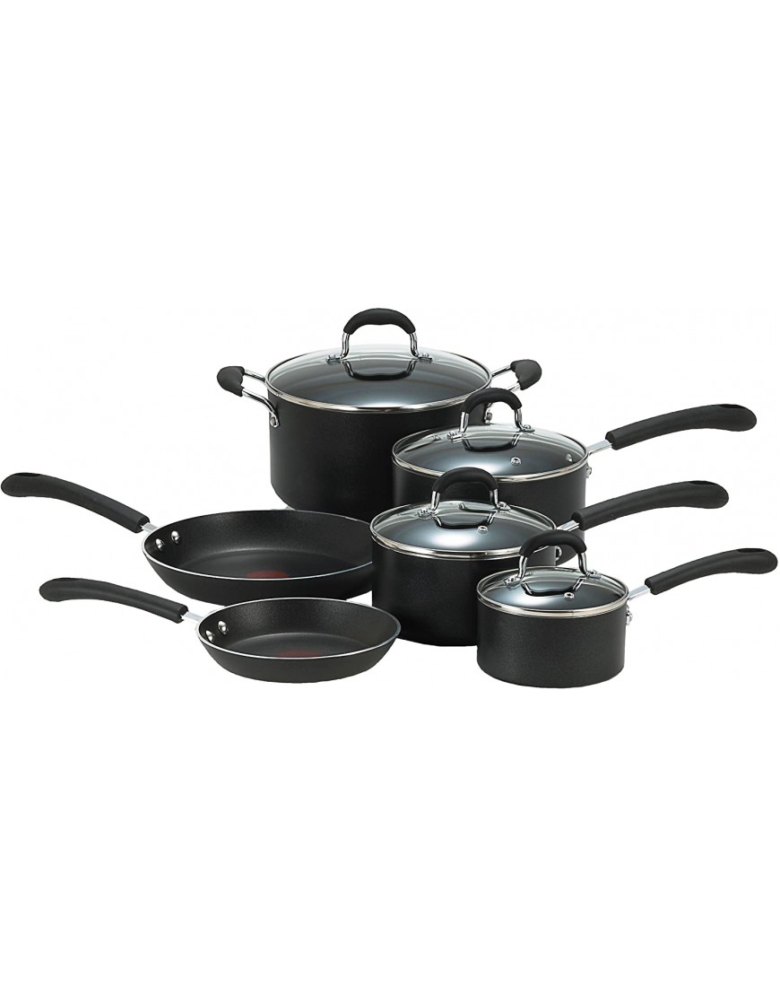 T-fal E938SA Professional Total Nonstick Oven Safe Thermo-Spot Heat Indicator 10-Piece Dishwasher Safe Cookware Set Black