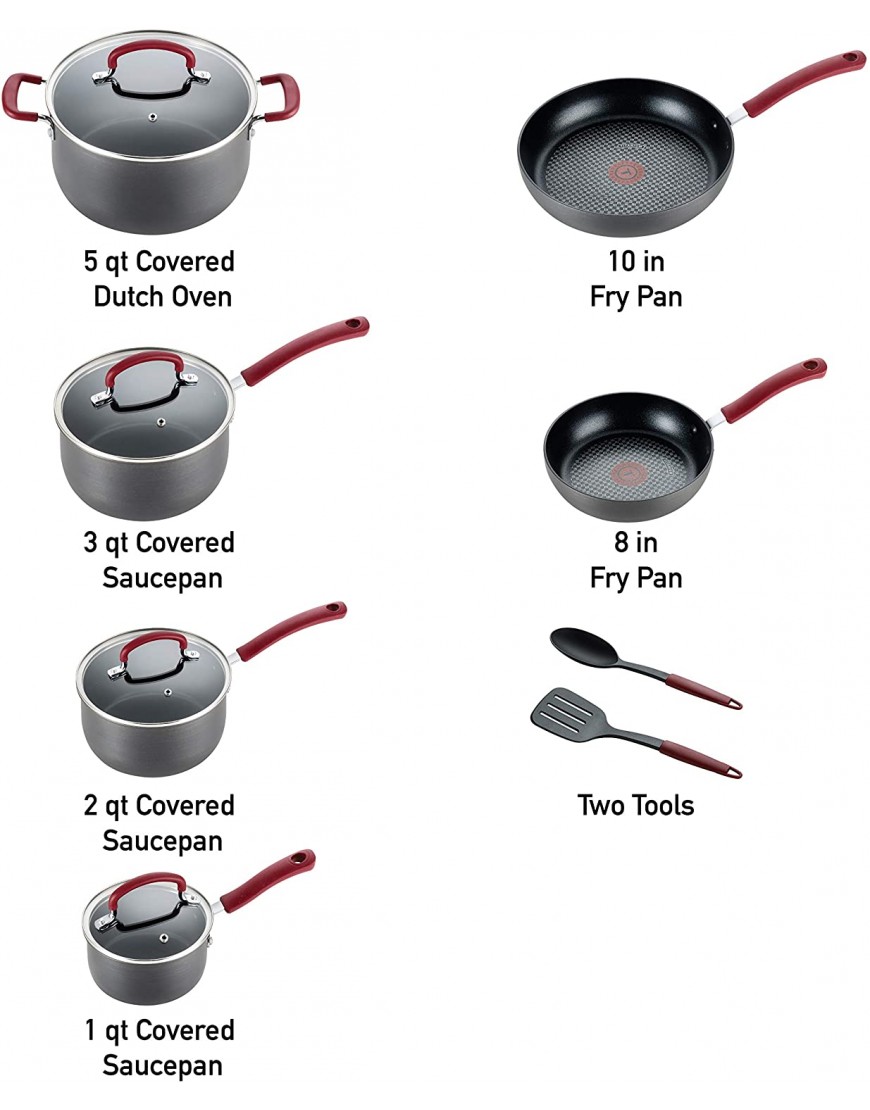 T-fal Ultimate Hard Anodized Dishwasher Safe Nonstick Cookware Set 12-Piece Red