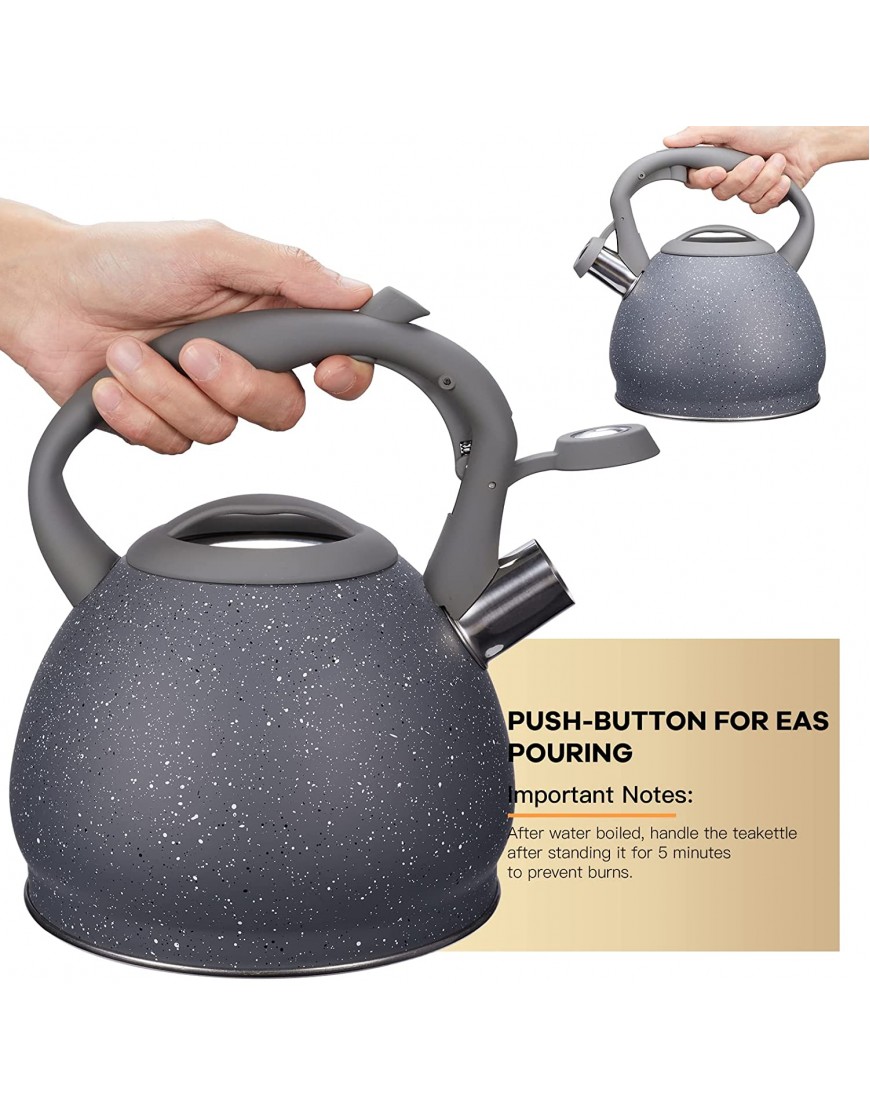 Tea Kettle for Stovetop 3 Liter Loud Whistling Teakettle Ergonomic Handle Food Grade Stainless Steel Teapot for Tea Coffee Milk etc Gas Electric Applicable Grey