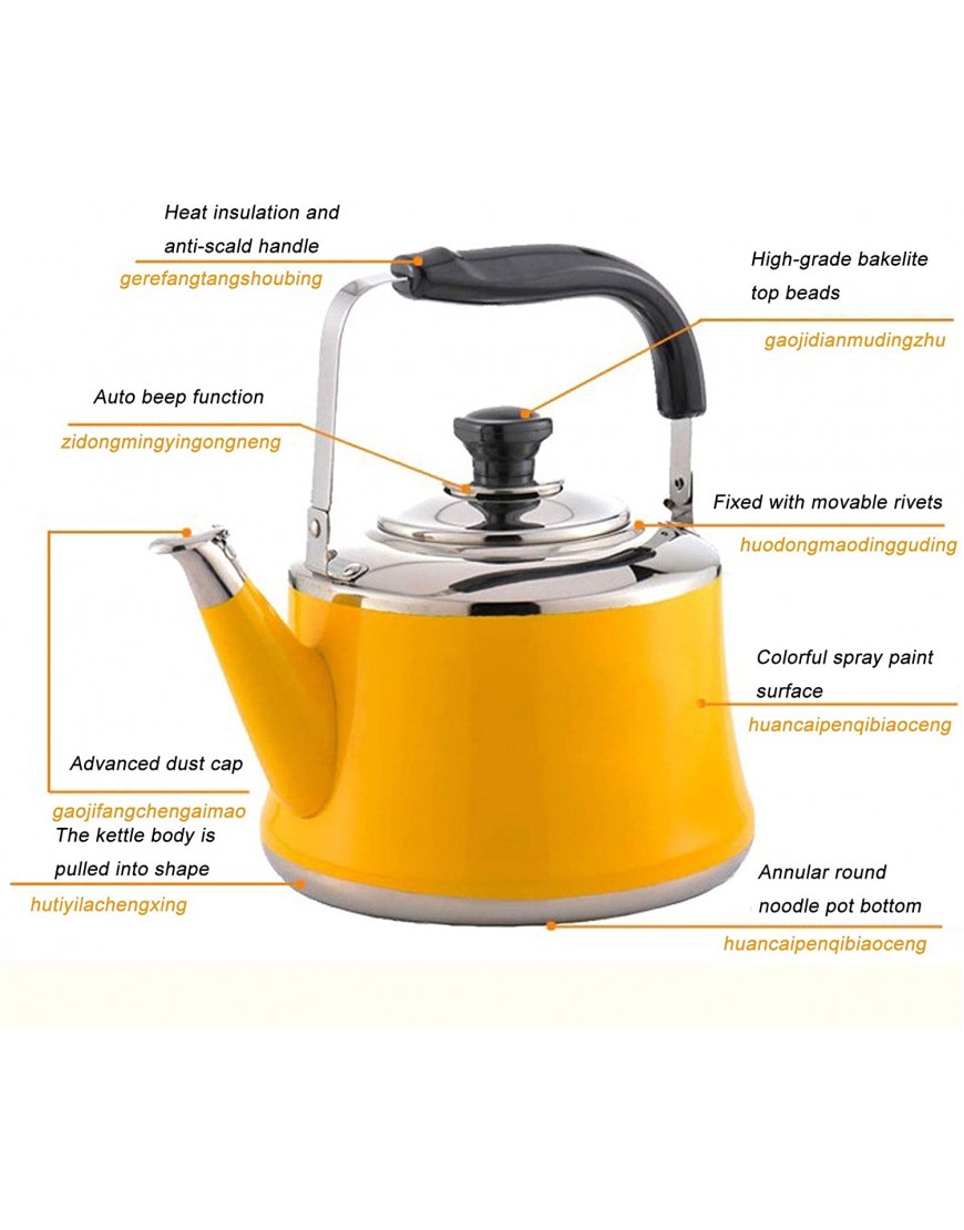 Tea Kettle Stainless Steel 304 Stainless Steel Stove Top Kettle Ergonomic Handle Commercial Gas Induction Cooker Thickened Bottom Color Teapot Color : Lemon yellow Size : 4L