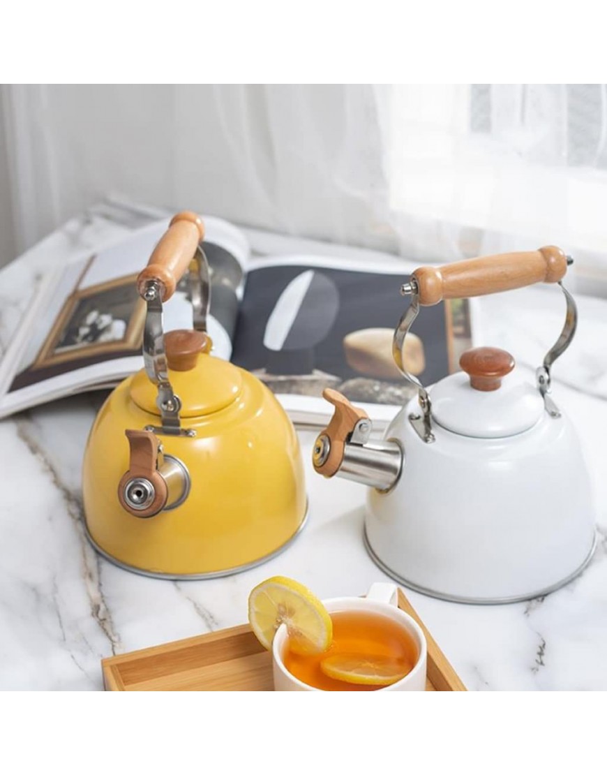 Tea Kettle Stovetop Whistling Teapot Stainless Steel Teapot With Wooden Grip Ergonomic Handle Loud Whistle three Colors Color : Yellow Size : 2.5L 84.5OZ