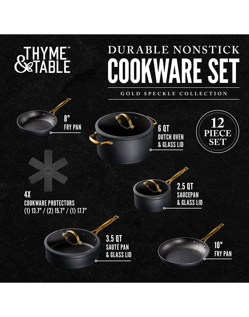 Thyme & Table 12-Piece Nonstick Ceramic Cookware Set Gold Ideal for cooking exquisite dishes Mom needs it Ideal product for Chef This product should not be missing in your home.