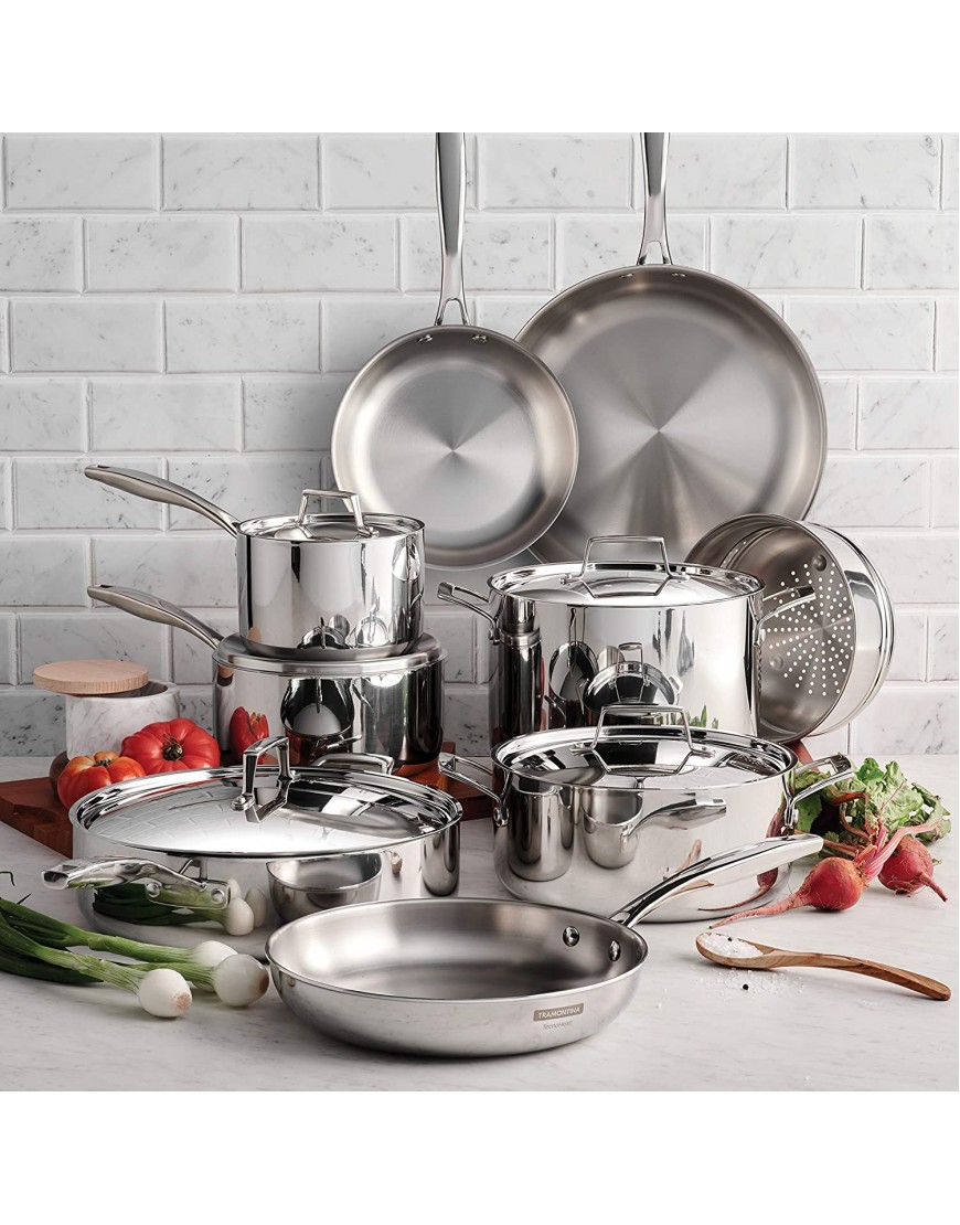 Tramontina Cookware Set Tri-Ply Clad Stainless Steel 14-Piece 80116 045DS