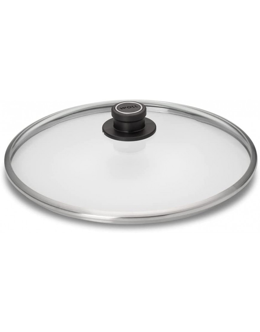 Woll Tempered Glass with Stainless Steel Rim and Vented Knob Round Lid 12-Inch Diameter Clear