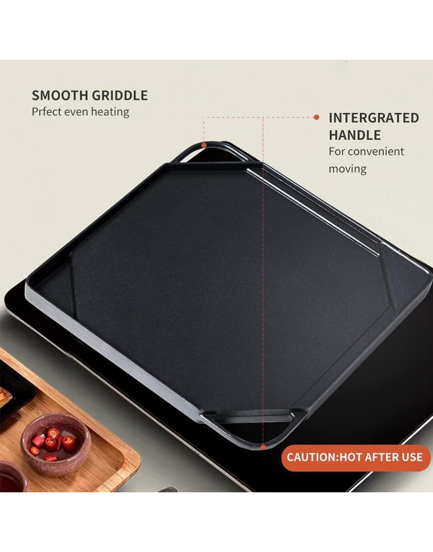Xiaozan GriddlesGrill Reversible Non-Stick Coating Family Griddle Grill Pan with Grip Handle and Grease Trap 11 x 11 Cast Aluminum Black