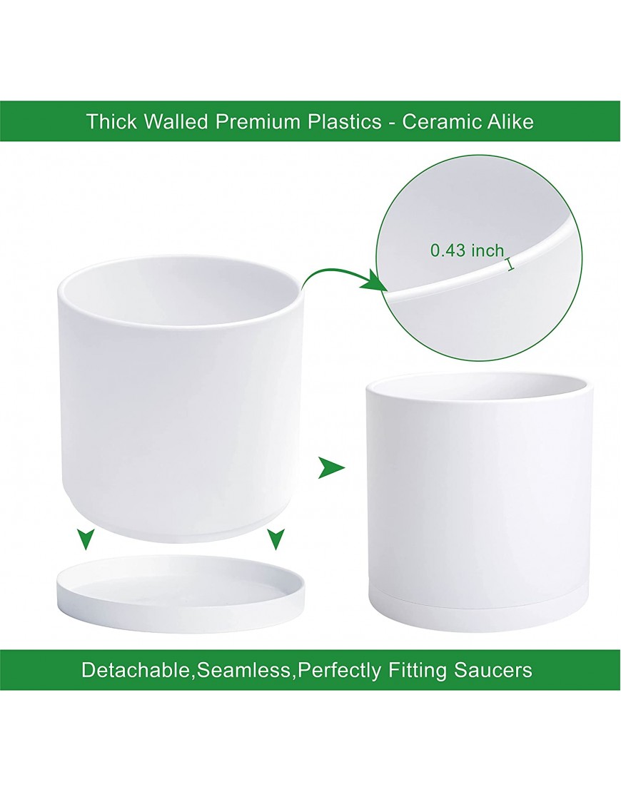 14 Inch White Plastic Planter Pots for Plant Pot with Drainage Hole and Seamless Saucers 74-O-XL-1