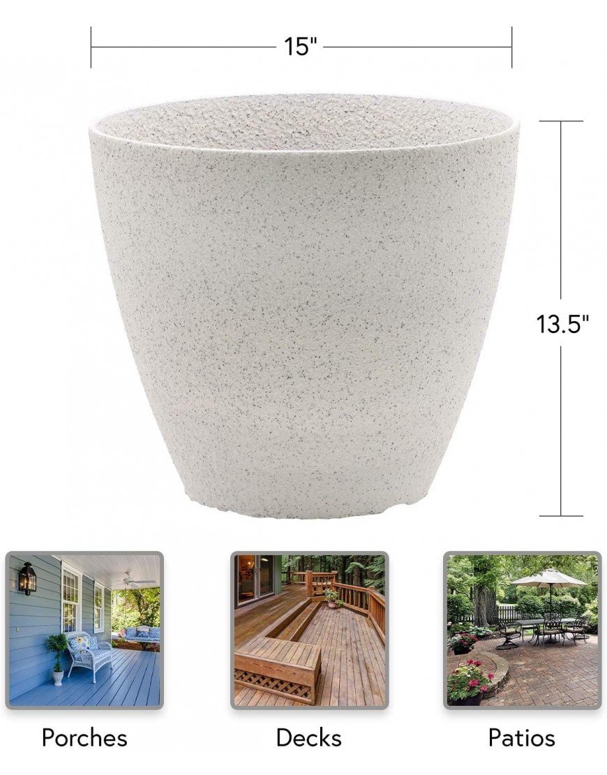 2-Pack 15-in. Round Faux Stone Resin Garden Potted Planter Flower Pot Indoor Outdoor White