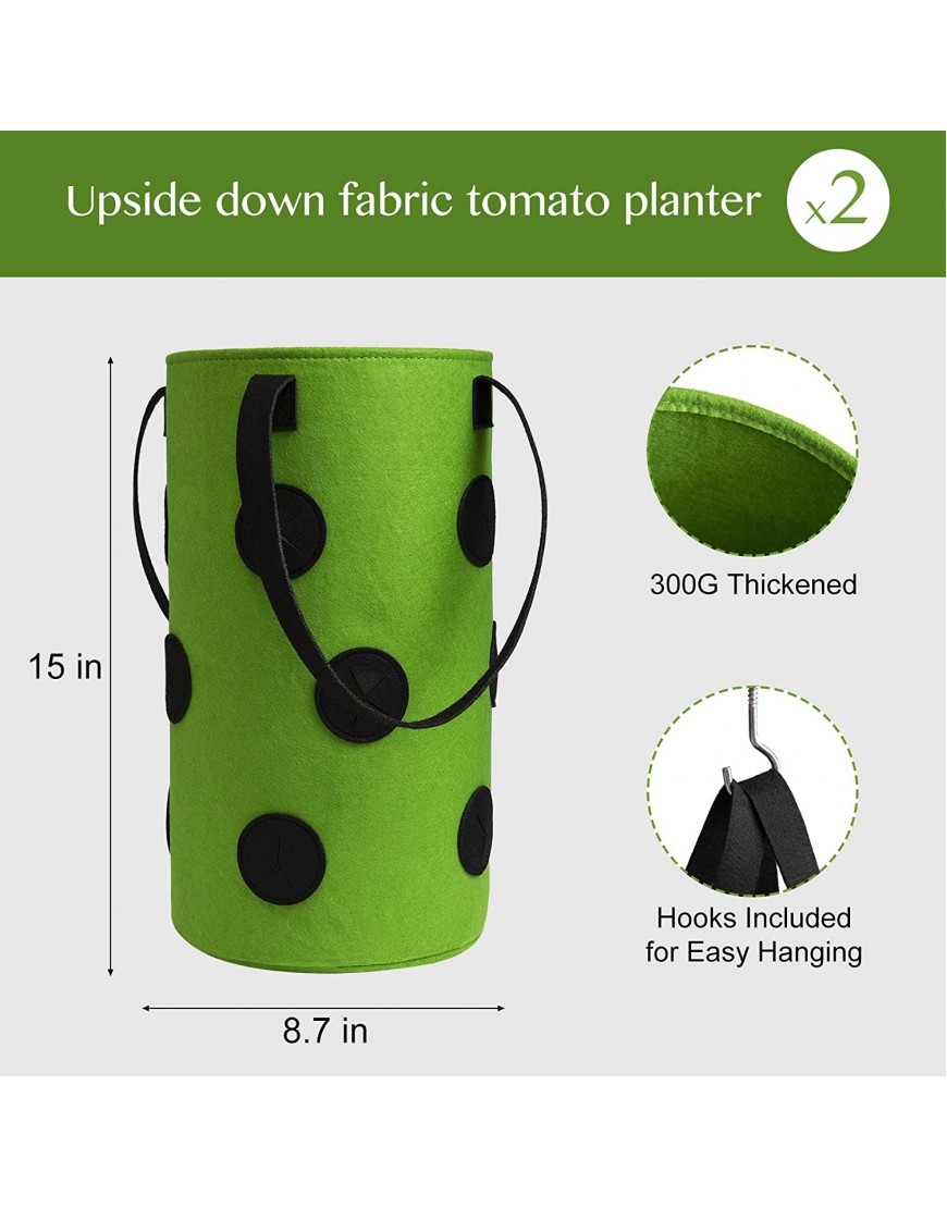 2 Pack Black and Green Upside Down Tomato & Herb Planter Hanging Durable Aeration Fabric Strawberry Planter Bags