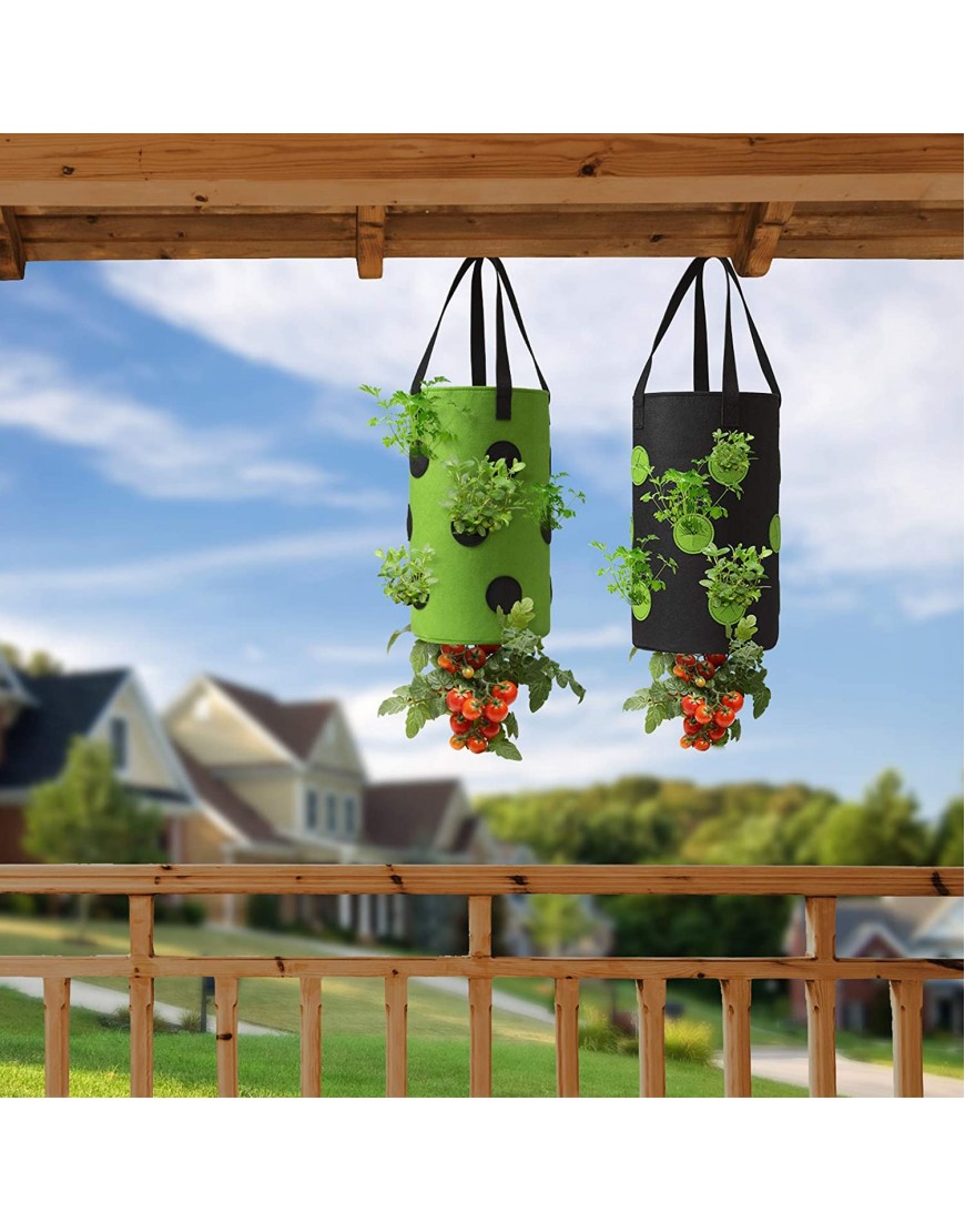 2 Pack Black and Green Upside Down Tomato & Herb Planter Hanging Durable Aeration Fabric Strawberry Planter Bags