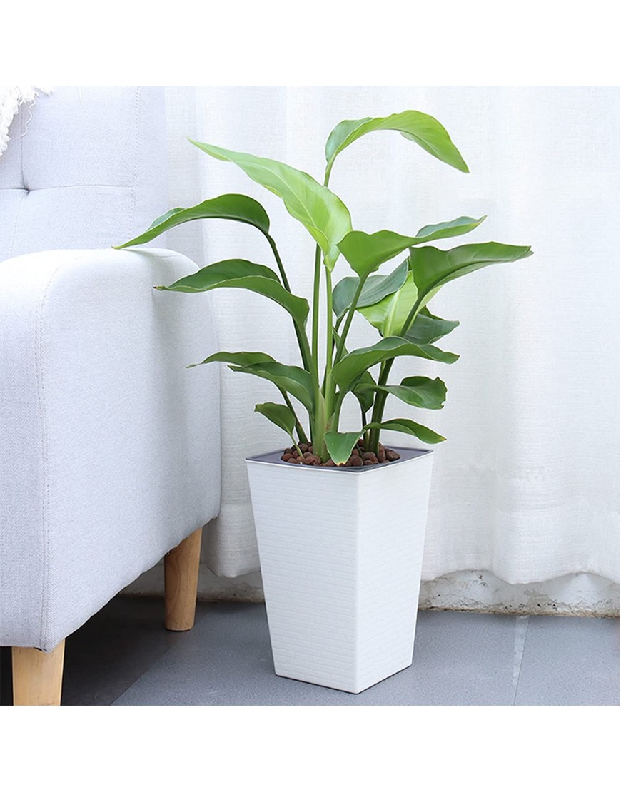 2 Pack Self Watering Planters 10.7 x 6.9 Tall Planter for Indoor Plants White Self Watering Violet Pots Plastic Flower Pots Tall Square Planter with 3D Wallpaper Pattern