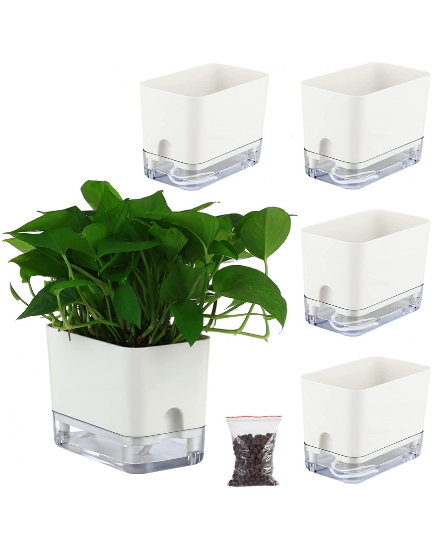 4 Pack Self Watering Pots for Indoor Plants Self-Watering Planters Box Transparent for Devil's Ivy Spider Plant Orchid for Home & Office. African Violet Pot for Outdoor Plants Rectangular,7”