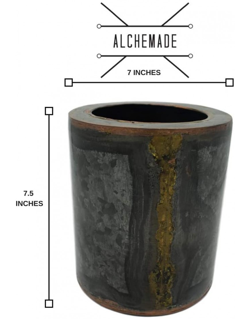 Alchemade Medium Round Black Iron Planter with Copper Accent Rim Round Decorative Metal Pot for Succulents Plants & Flowers Botanical Home Decor