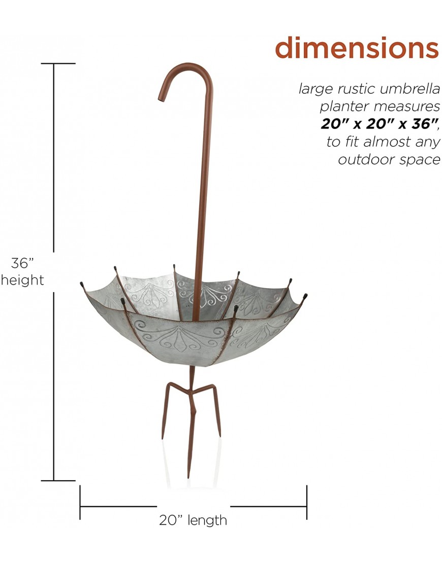 Alpine Corporation Rustic Metal Inverted Umbrella Flower Planter with Stand Outdoor Yard Decor 20 x 20 x 37