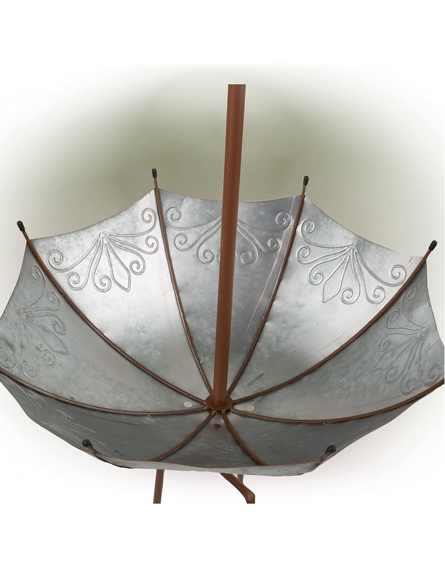 Alpine Corporation Rustic Metal Inverted Umbrella Flower Planter with Stand Outdoor Yard Decor 20 x 20 x 37