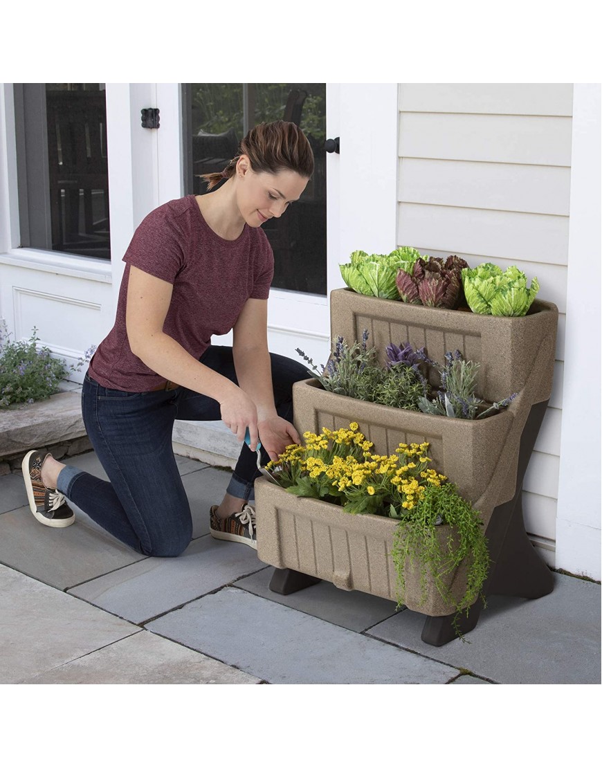 American Home™ 3-Level Multi Tiered Planter – Larger Planter Boxes for Indoor and Outdoor Garden Beds Natural Stone Color