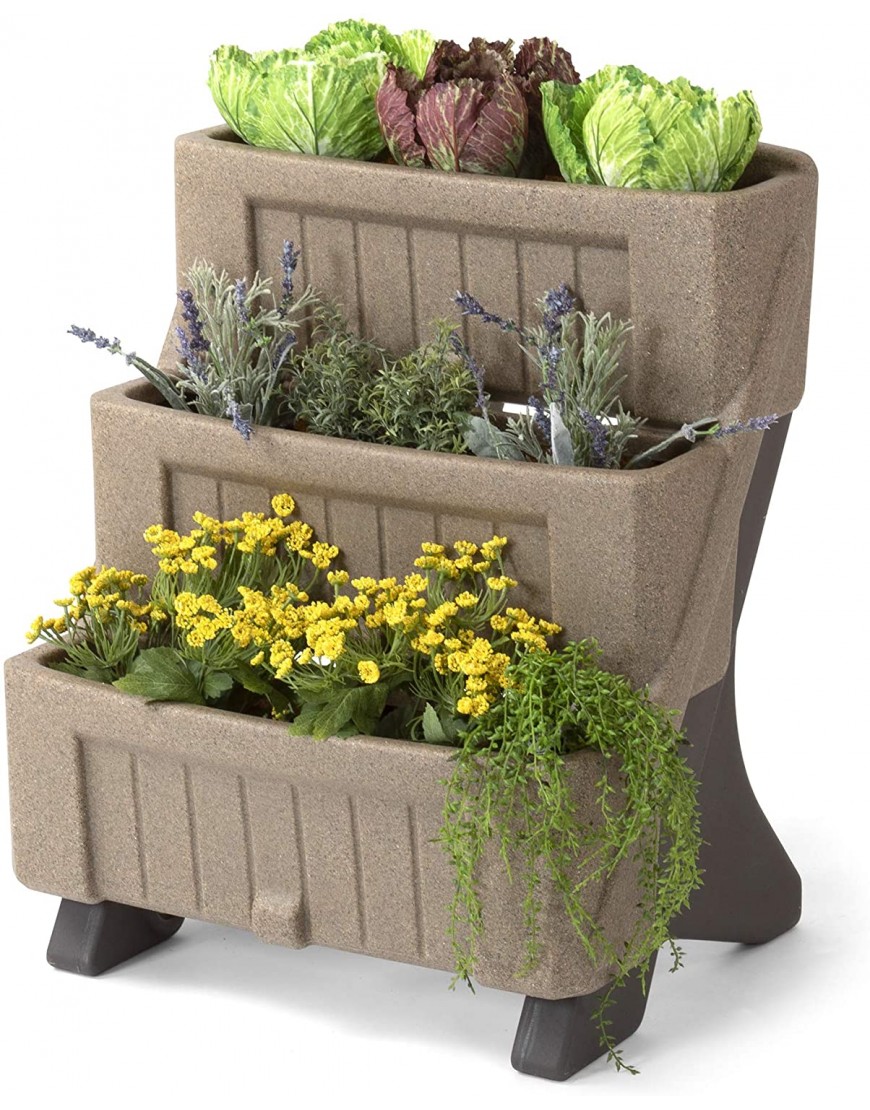 American Home™ 3-Level Multi Tiered Planter – Larger Planter Boxes for Indoor and Outdoor Garden Beds Natural Stone Color