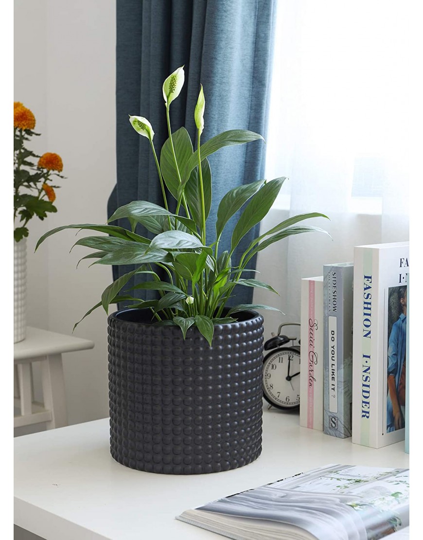 Black Planter Pots for Plants Indoor 8 Inch Ceramic Vintage-Style Hobnail Textured Flower Pot with Drainage Hole for Modern Home DecorPOTEY 056302 Plants NOT Included