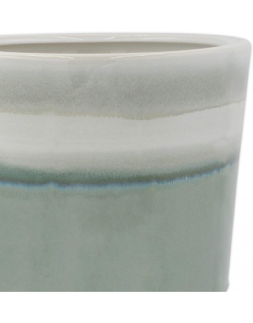Brand – Rivet Mid-Century Stoneware Planter with Wood Stand 15.94H Light Green Ombre