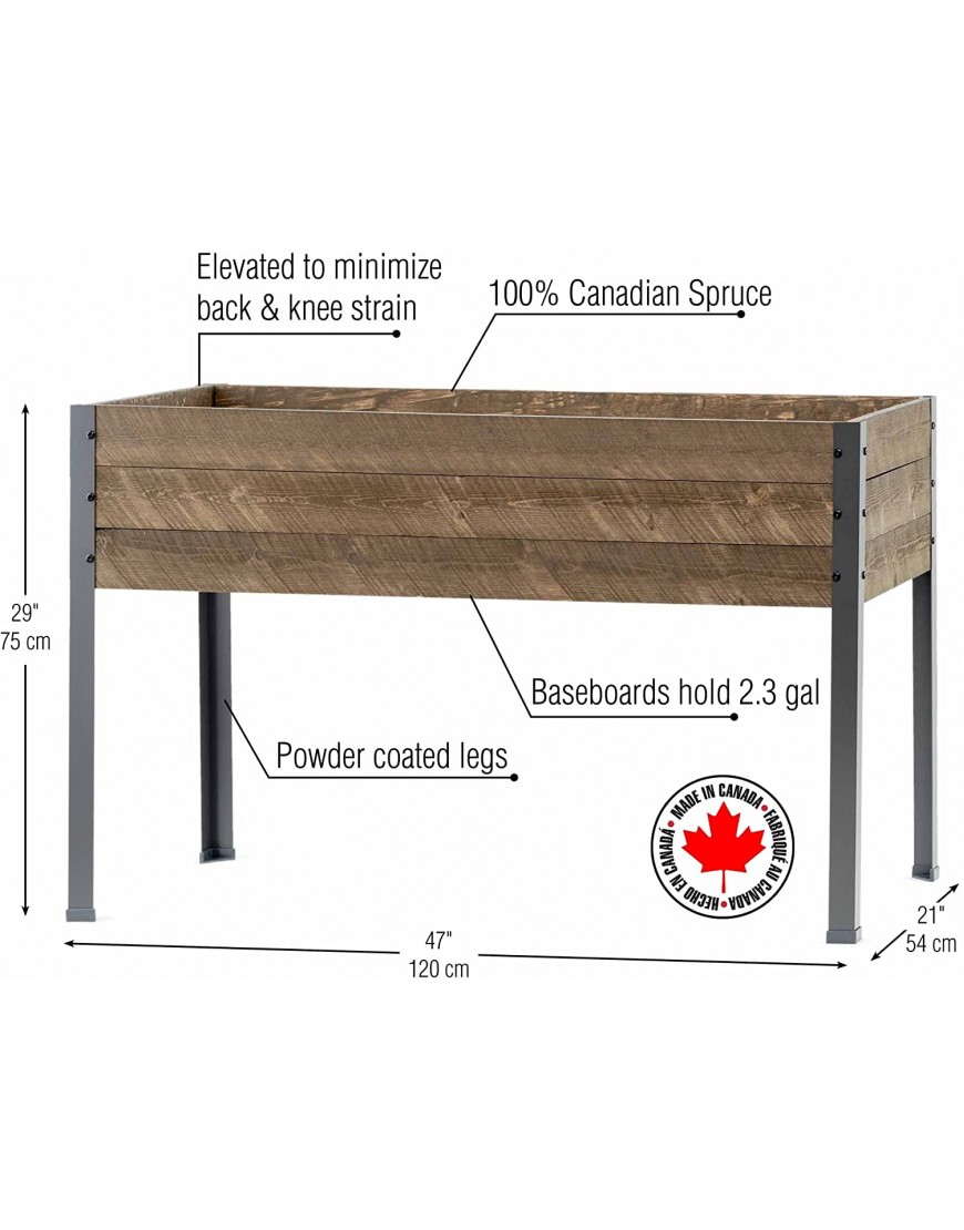 CedarCraft Elevated Spruce Planter 21 X 47 X 30H – Perfect for Deck Patio or Backyard Gardening. Grow Fresh Vegetables Herb Flowers. Made in Canada.