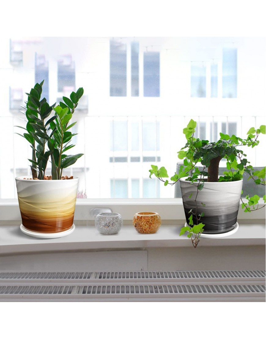 Ceramic Planter Indoor Plant Pots with Drainage Hole and Saucer 8 inch Large Ceramic Pots for Plants Hand Painted Colorful Modern Planter （8 Inch Planter Only Grey White）