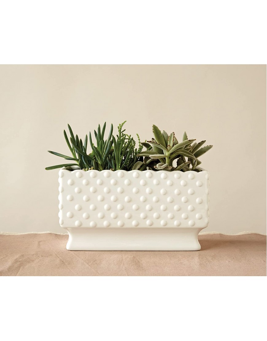 Creative Co-Op White Hobnail Rectangle Ceramic Planter