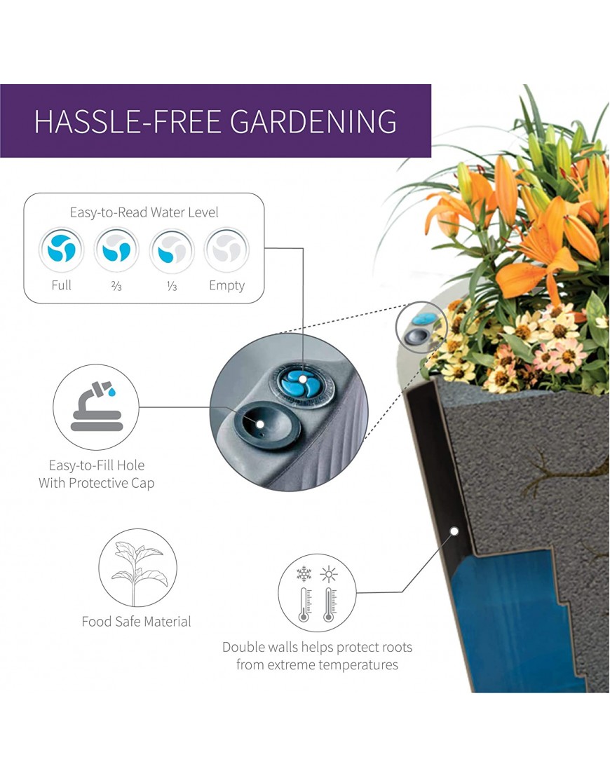 Crescent Garden Dot TruDrop Planter Self-Watering Plant Pot 16-Inch Slate