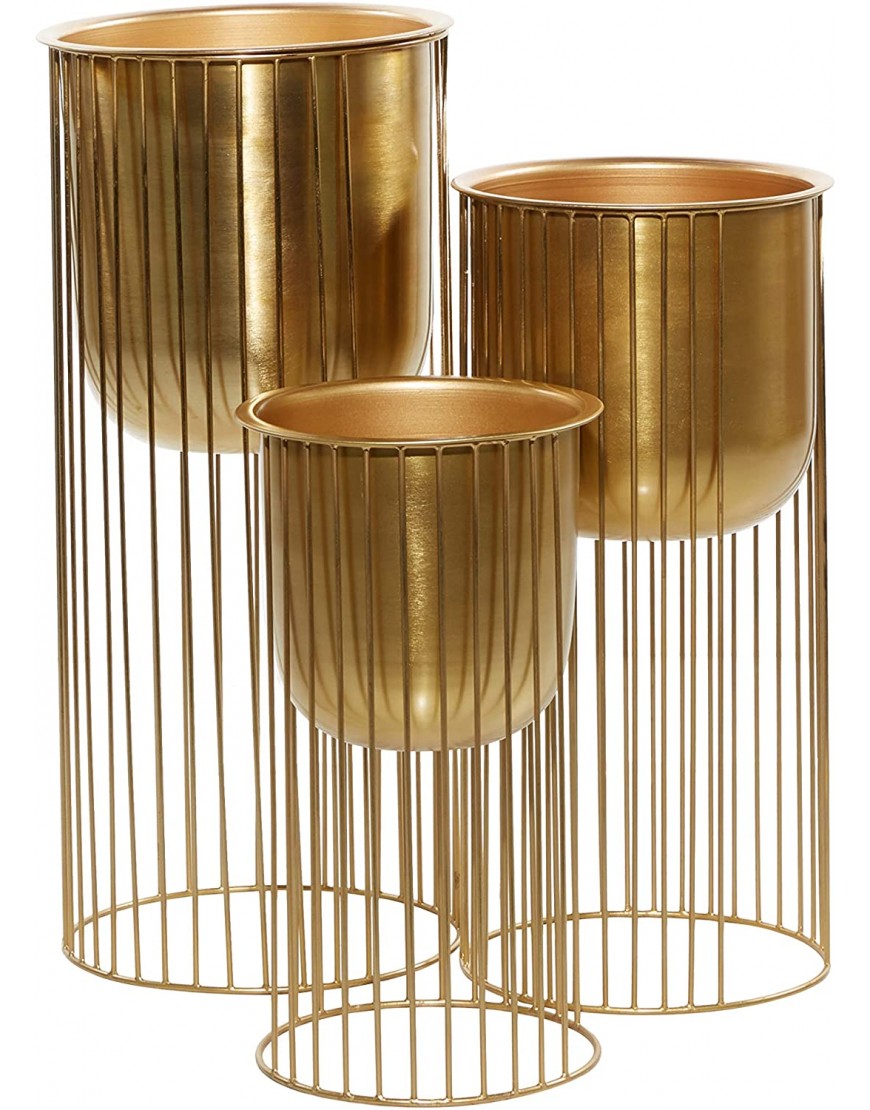 Deco 79 Contemporary Metal Planter Decorative Indoor Outdoor Planter Pot Flower Pot for Living Room Kitchen Office Patio Entryway S 3 16 21 24 H Gold