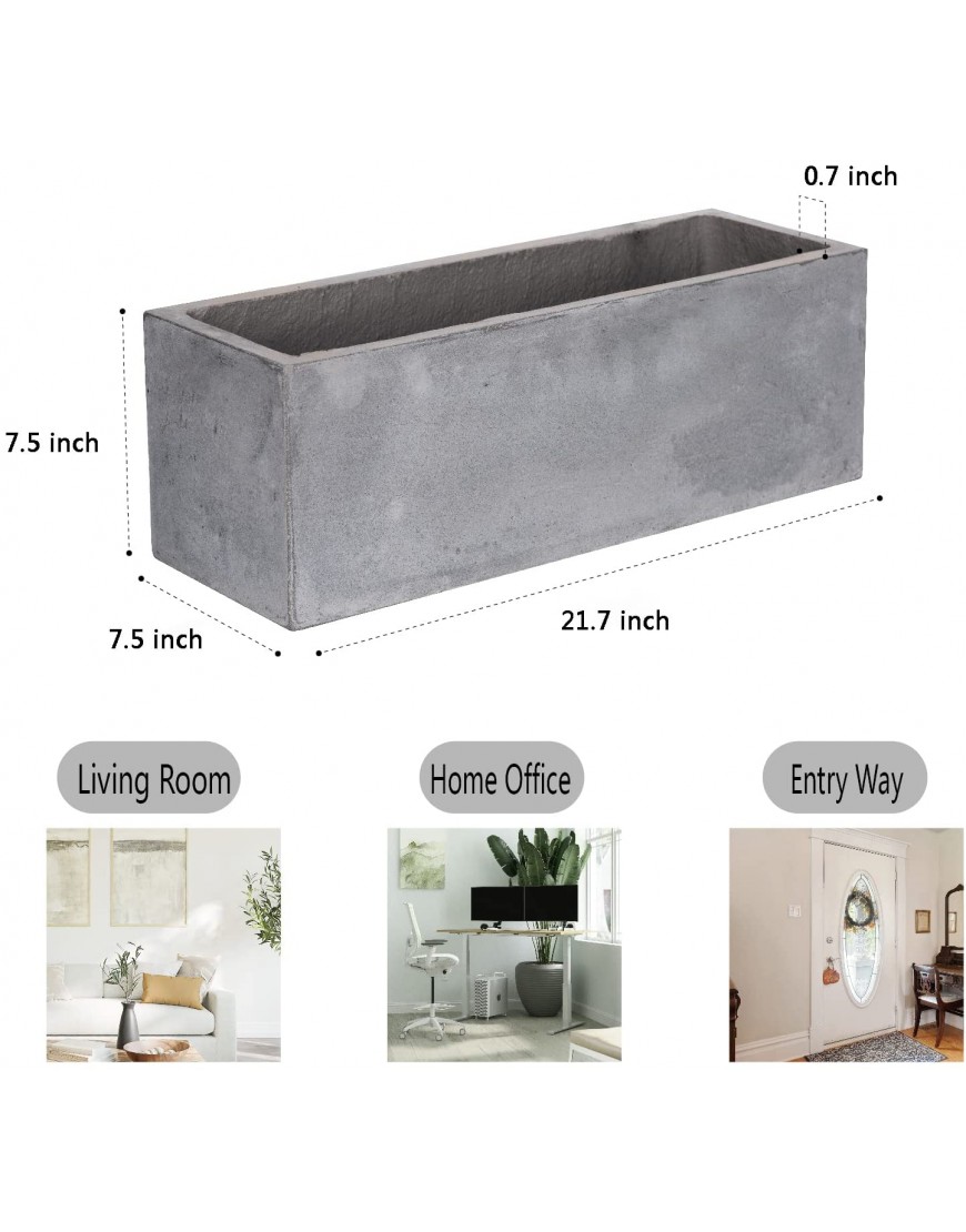 Durable Concrete Outdoor Planter Modern Rectangular Planters with Drainage Holes Ideal for Succulents and Delicate Plants 21.75 x 7.5 x 7.5 Slate Gray