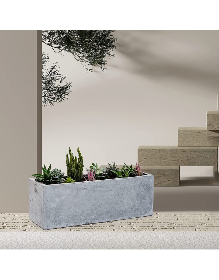 Durable Concrete Outdoor Planter Modern Rectangular Planters with Drainage Holes Ideal for Succulents and Delicate Plants 21.75 x 7.5 x 7.5 Slate Gray
