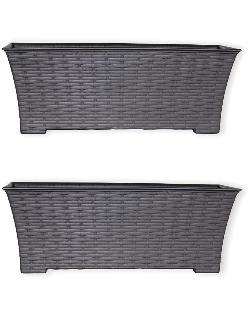 Elly Décor Set of 2 18x8 Rectangular Modern Resistant and Self Watering Planter Plates for Indoor or Outdoor Areas Durable Plastic Plant Pots with Rattan-Like Finish 18 Onix Gray