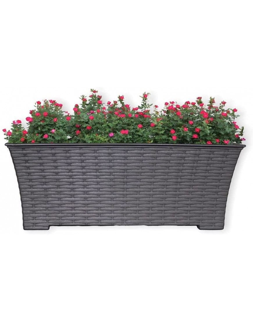 Elly Décor Set of 2 18x8 Rectangular Modern Resistant and Self Watering Planter Plates for Indoor or Outdoor Areas Durable Plastic Plant Pots with Rattan-Like Finish 18 Onix Gray