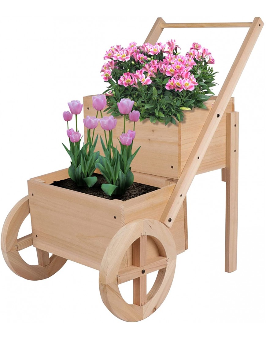 EUROSAKURA 2Tier Flower Planter Wooden Wagon Cart Display Natural