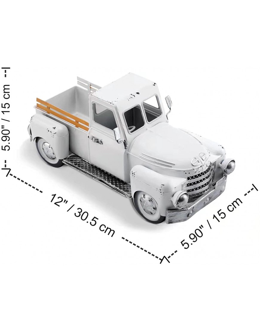 Farmhouse White Truck Metal Decor Vintage Outdoor Iron and Indoor Trucks Decor Retro Tabletop Storage & Pickup Truck Planter Table Centerpieces Collectible Vehicle