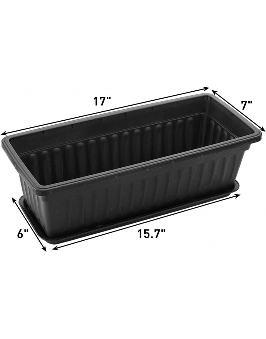 Fasmov 5 Pack 17 Inches Flower Window Box Plastic Vegetable Planters with Trays Vegetables Growing Container Garden Flower Plant Pot with 5 Pcs Plant Labels for Balcony Patio Garden Black