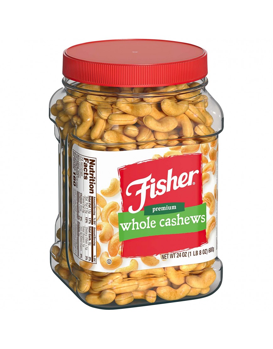 Fisher Snack Premium Whole Cashews 24 Ounces Roasted with Sea Salt No Artificial Colors or Flavors