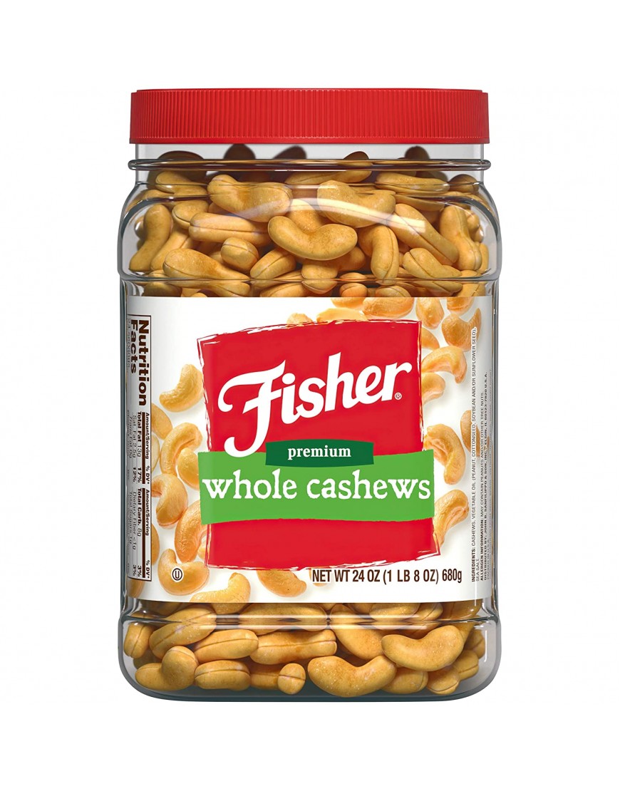 Fisher Snack Premium Whole Cashews 24 Ounces Roasted with Sea Salt No Artificial Colors or Flavors