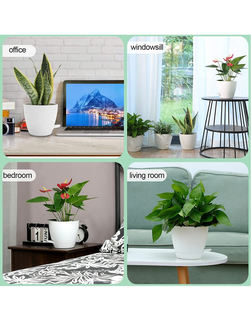 GARDIFE 6 Plant Pots Self Watering Pots with Drainage Holes 6Pcs Plastic Flower Pots Put On Indoor & Outdoor & Window Sill 6 6