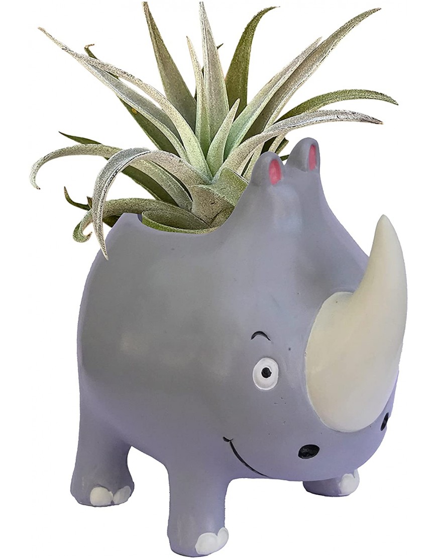 GFF Grass Flip Flops Animal Planter Succulent Pot Cute Rhino Pot for Succulents Cactus and Other Small Plants Resin Composite for IndoorOutdoor with Drainage Hole and Plug