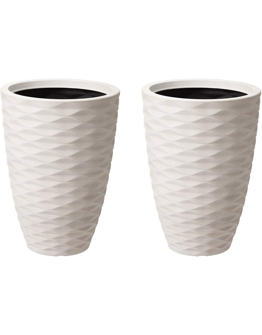Glitzhome GH20295 Outdoor Polyresin Planter Set of 2 Modern Decor Large Tall Gardening Containers Flower Pots Sand Beige