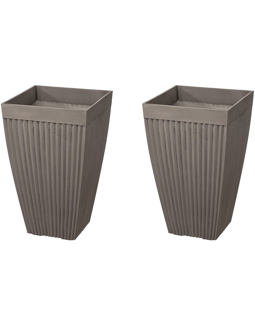 glitzhome Set of 2 Oversized Faux Concrete Tall Square Plastic Fluted Pot Planter 22.75 H Grey
