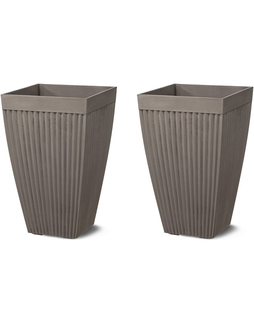 glitzhome Set of 2 Oversized Faux Concrete Tall Square Plastic Fluted Pot Planter 22.75" H Grey