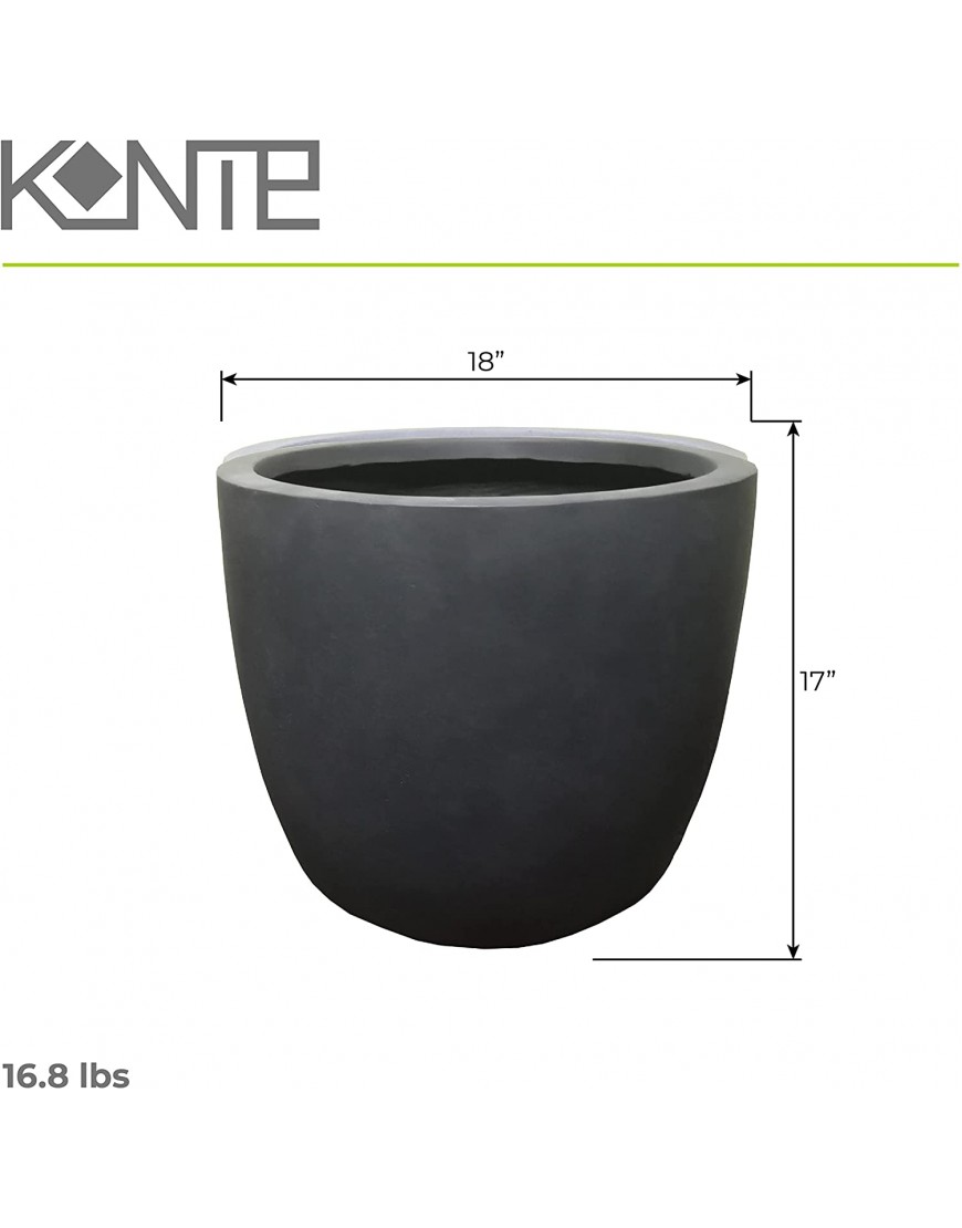 Kante RC0050C-C60121 Lightweight Concrete Modern Seamless Outdoor Round Planter 18 x 18 x 17 Charcoal
