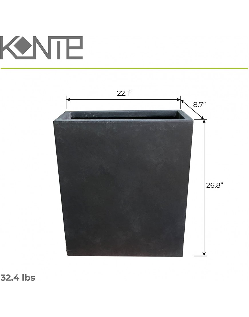 Kante RF0111A-C60121 Lightweight Concrete Modern Long & High Rectangle Planter Charcoal