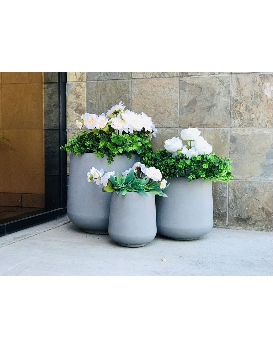Kante RF2015022BCD-C80021 Round Set of 3 Sizes Outdoor Indoor Large Planter Pots Containers with Drainage Holes for Patio Balcony Backyard Living Room Natural Concrete Grey