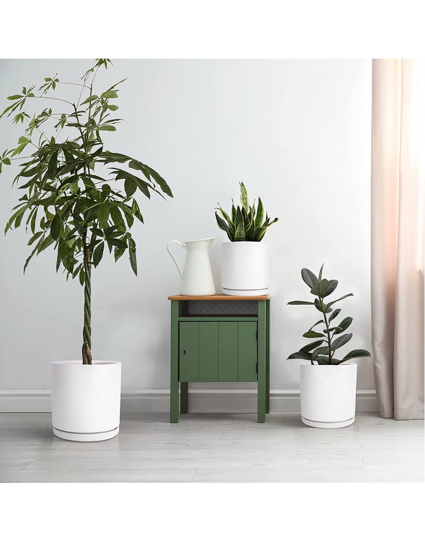 Kazeila Plant Pots Set Ceramic Planter for Indoor Outdoor Plants Flowers 6 Inch 8 Inch and 10 Inch Matte White Cylinder Flower Pot with Saucer and Drainage Hole,Glazed Finish Interior and Exterior